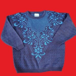 Vintage Ellen-D Kollection Black Blue Knit Sweater Metallic 80s 90s